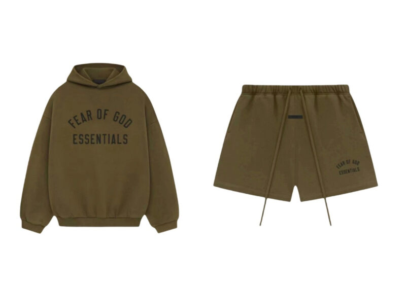 Essentials Fear Of God FW24 Olive Green Hoodie & Short Set