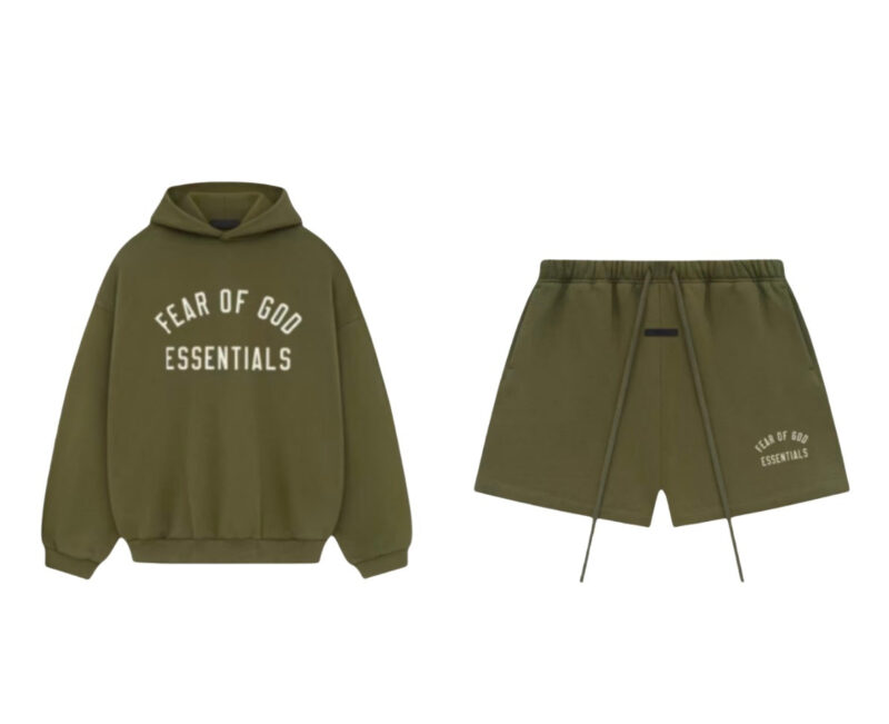 Essentials Fear Of God FW24 Military Green Hoodie & Short Set